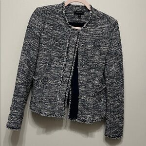Ann Taylor Navy and White Tweed Blazer